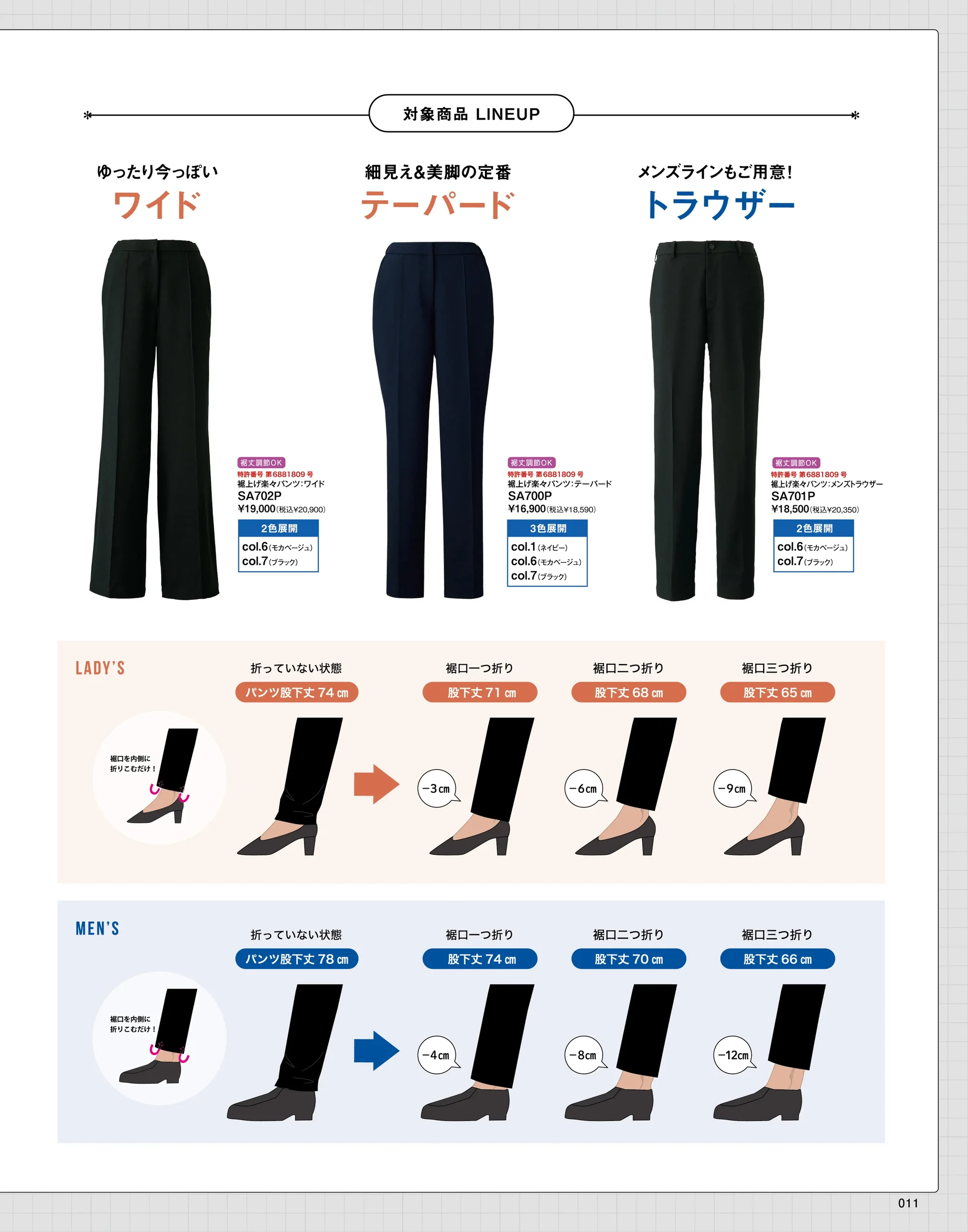 神馬本店 SA700P 裾上げ楽々パンツ（テーパード） 関連情報 カタログ 11ページ