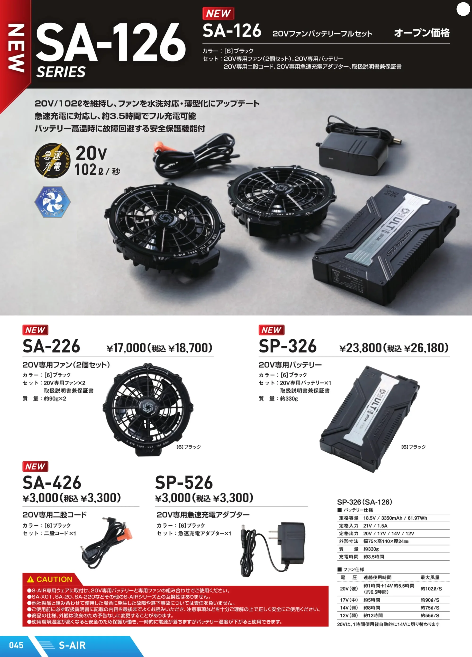 シンメン SA-126 20Vファンバッテリーフルセット 関連情報 カタログ 45ページ