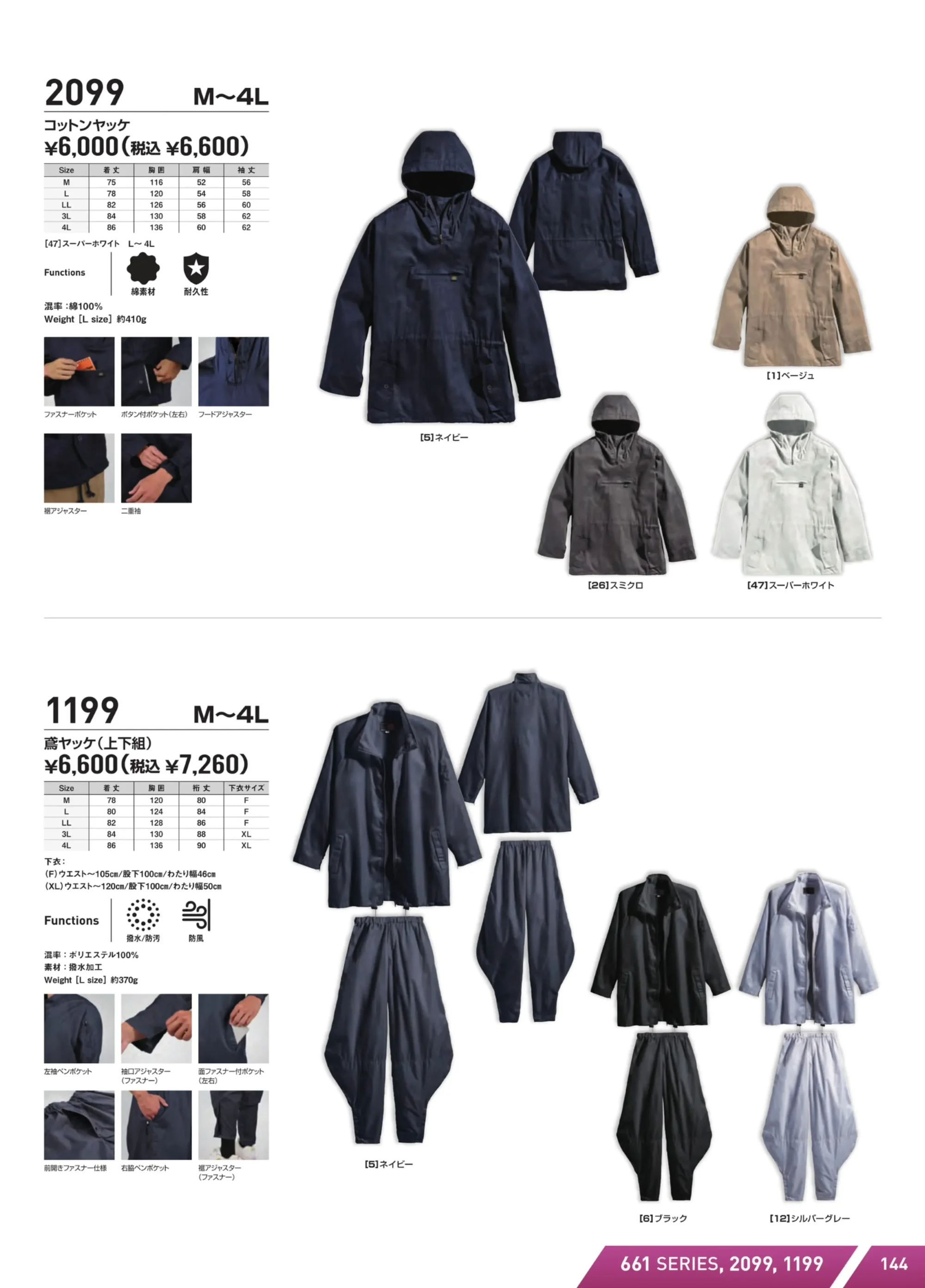 シンメン 1199 鳶ヤッケ上下セット 関連情報 カタログ 144ページ
