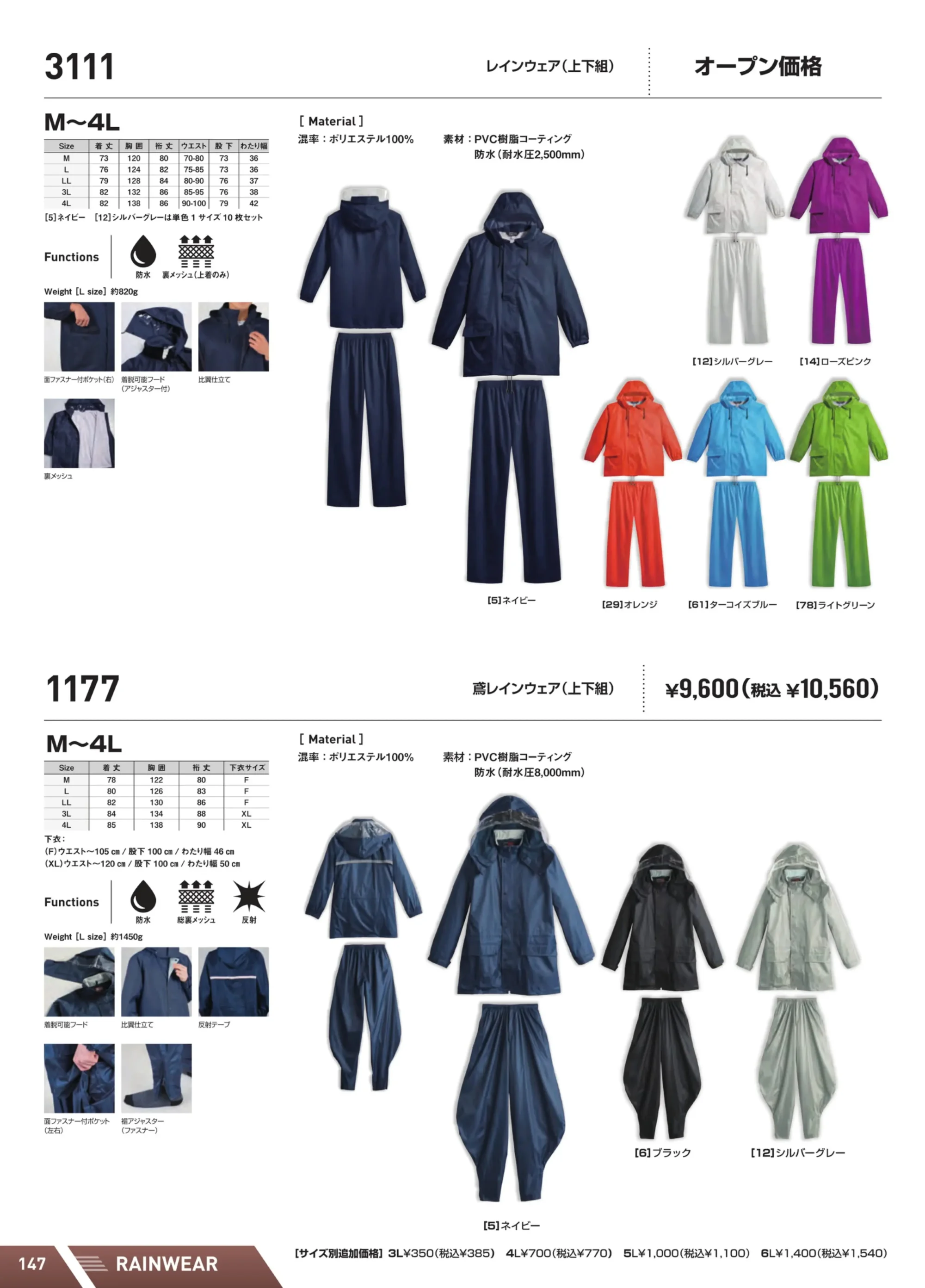 シンメン 1177 鳶用レインウェア（上下セット） 関連情報 カタログ 147ページ