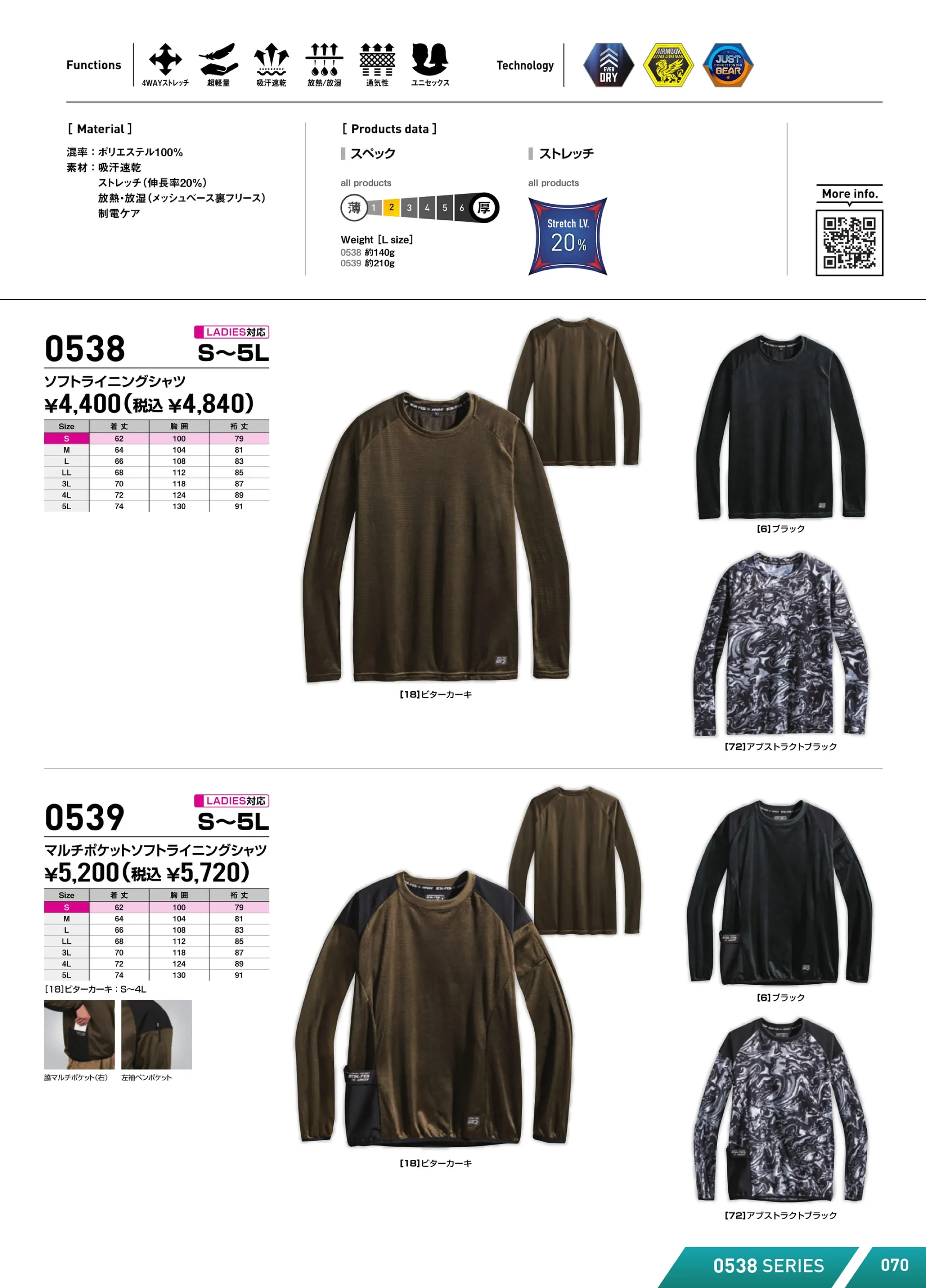 シンメン 0539 AIR ARMOUR マルチポケットソフトライニングシャツ 関連情報 カタログ 70ページ
