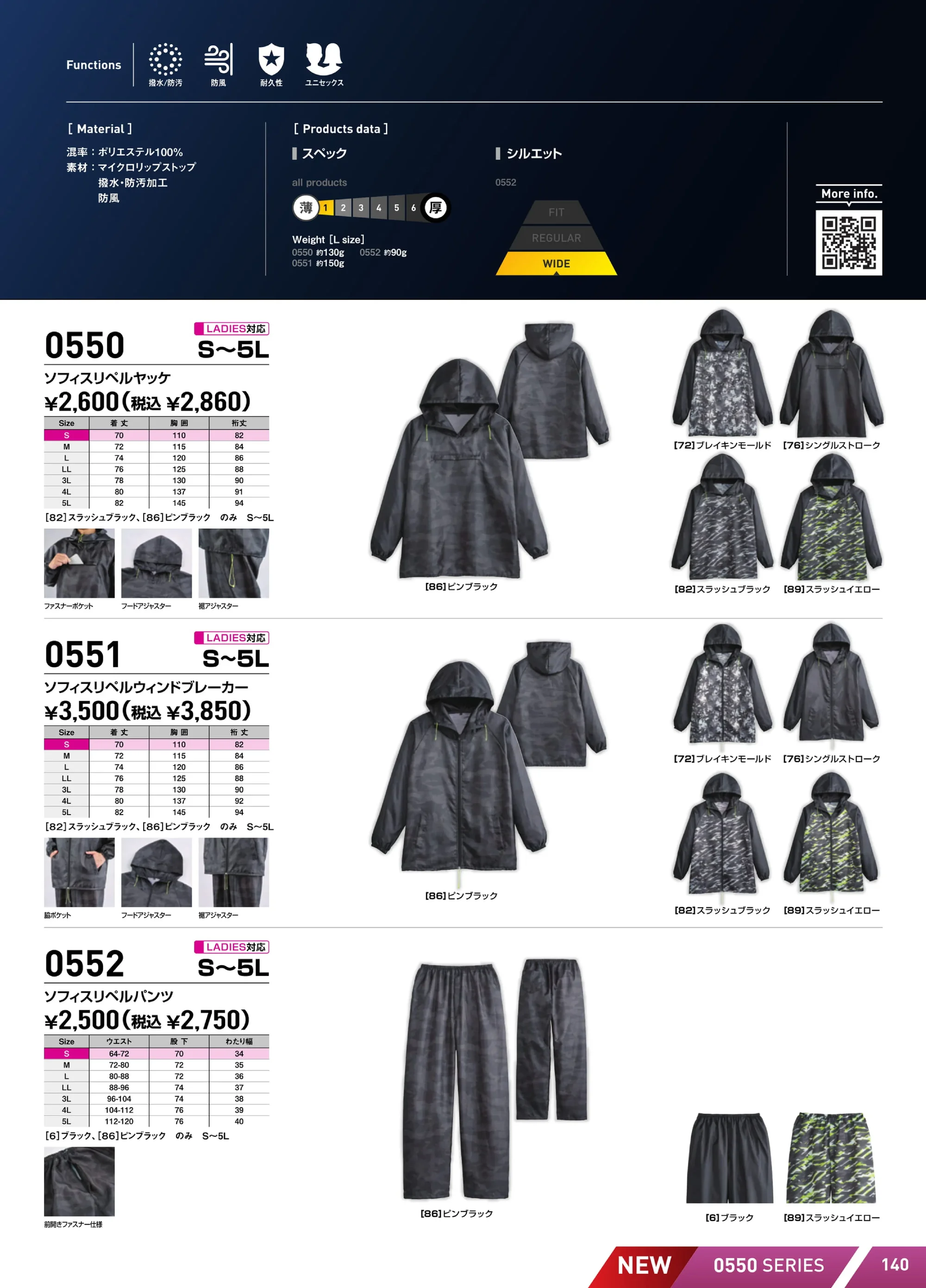 シンメン 0550 ソフィスリペルヤッケ 関連情報 カタログ 140ページ