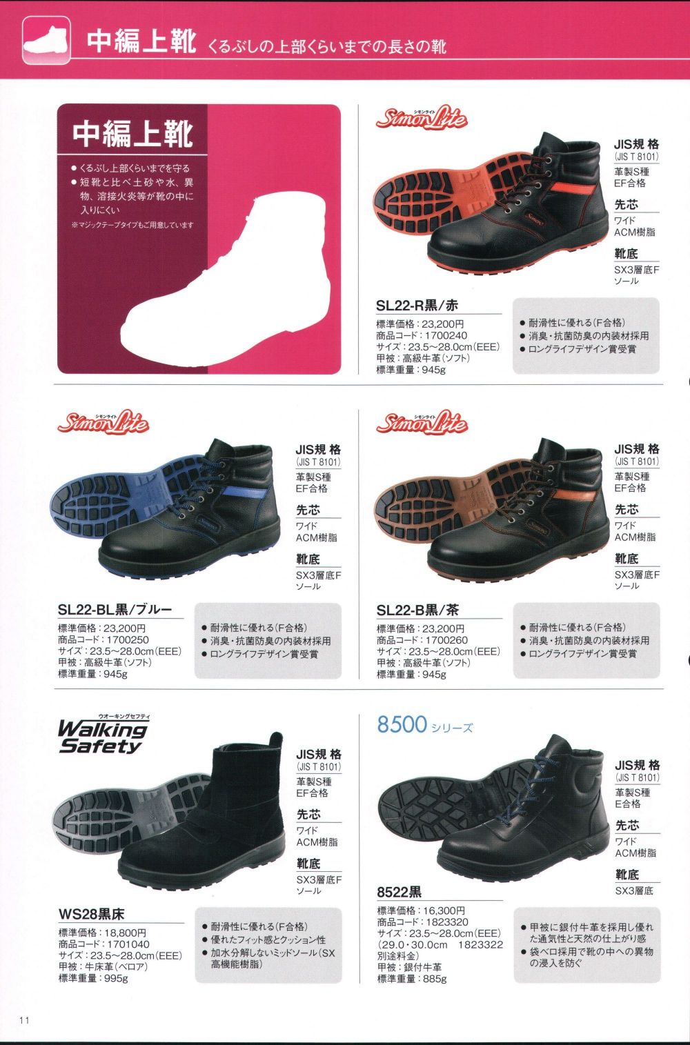 日本メーカー新品 シモン 安全靴 WS 28 黒床 JIS 8101 S種 規格 ベロア 溶接 ワイド 樹脂 先芯 SX 3層 耐滑 ハイカット ワーク ブーツ 牛革 現場 作業 セーフティ