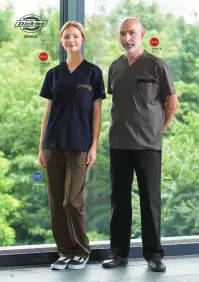 フォーク 7111SC-18 スクラブ Dickies スクラブ 7111SC-18 世界的に信頼される作業着ブランドDickiesが手掛ける、機能性とスタイルを兼ね備えた医療用スクラブです。ストレッチ素材を採用し、忙しい医療現場での動きやすさを実現。左袖のロゴが、プロフェッショナルな印象を与えます。特徴・動きやすいナチュラルストレッチ素材で長時間の着用でも快適・左袖にDickiesロゴ入りで高級感のあるデザイン・2重の胸ポケットで小物の収納に便利・ユニセックスデザインで男女問わず着用可能・Vネックデザインでスマートな印象・医療現場・介護施設での使用に最適な機能性■使用素材→ポリエステル50％・綿50％ 関連情報 カタログ 124ページ