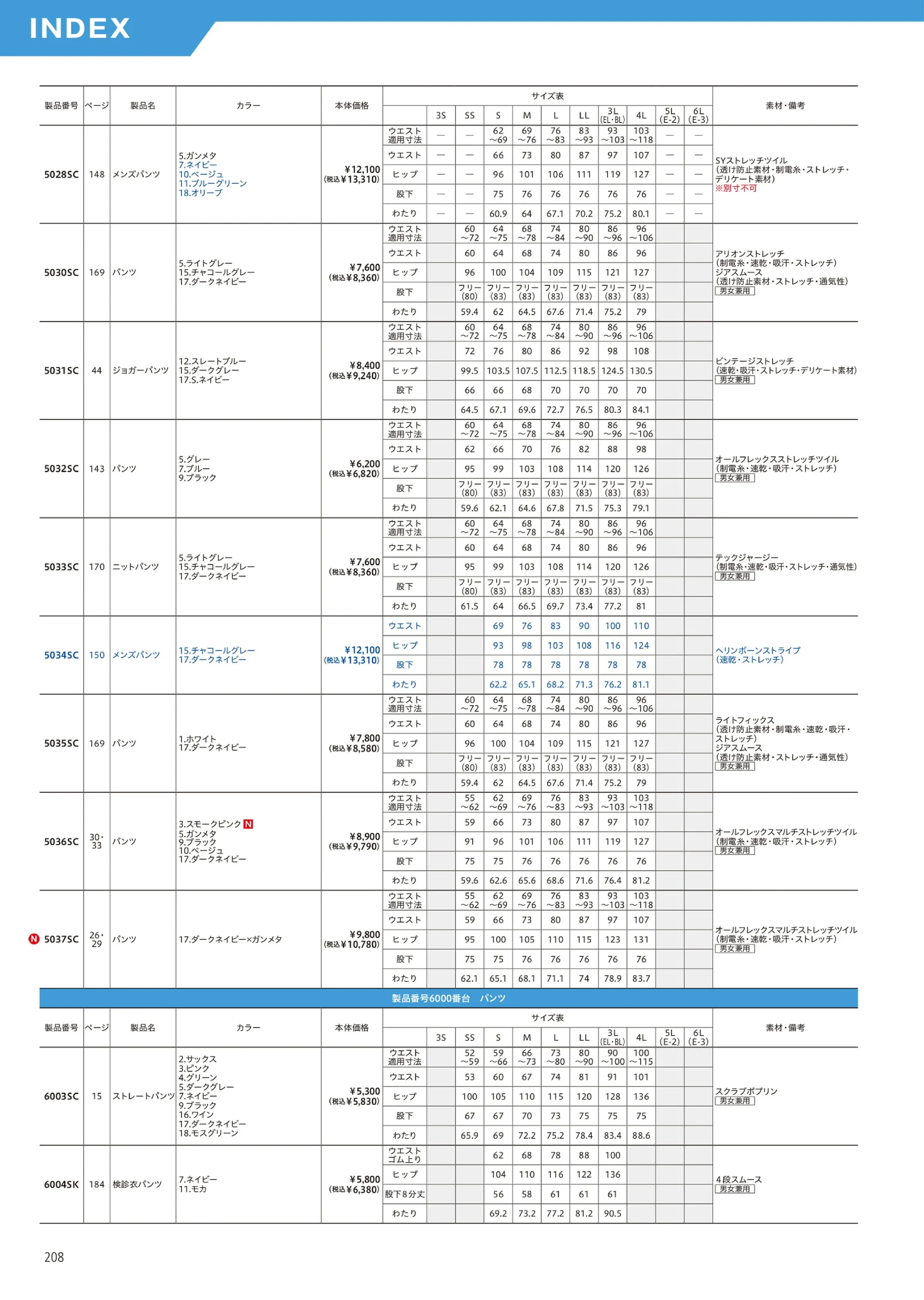 フォーク 5037SC-17 パンツ 関連情報 カタログ 208ページ