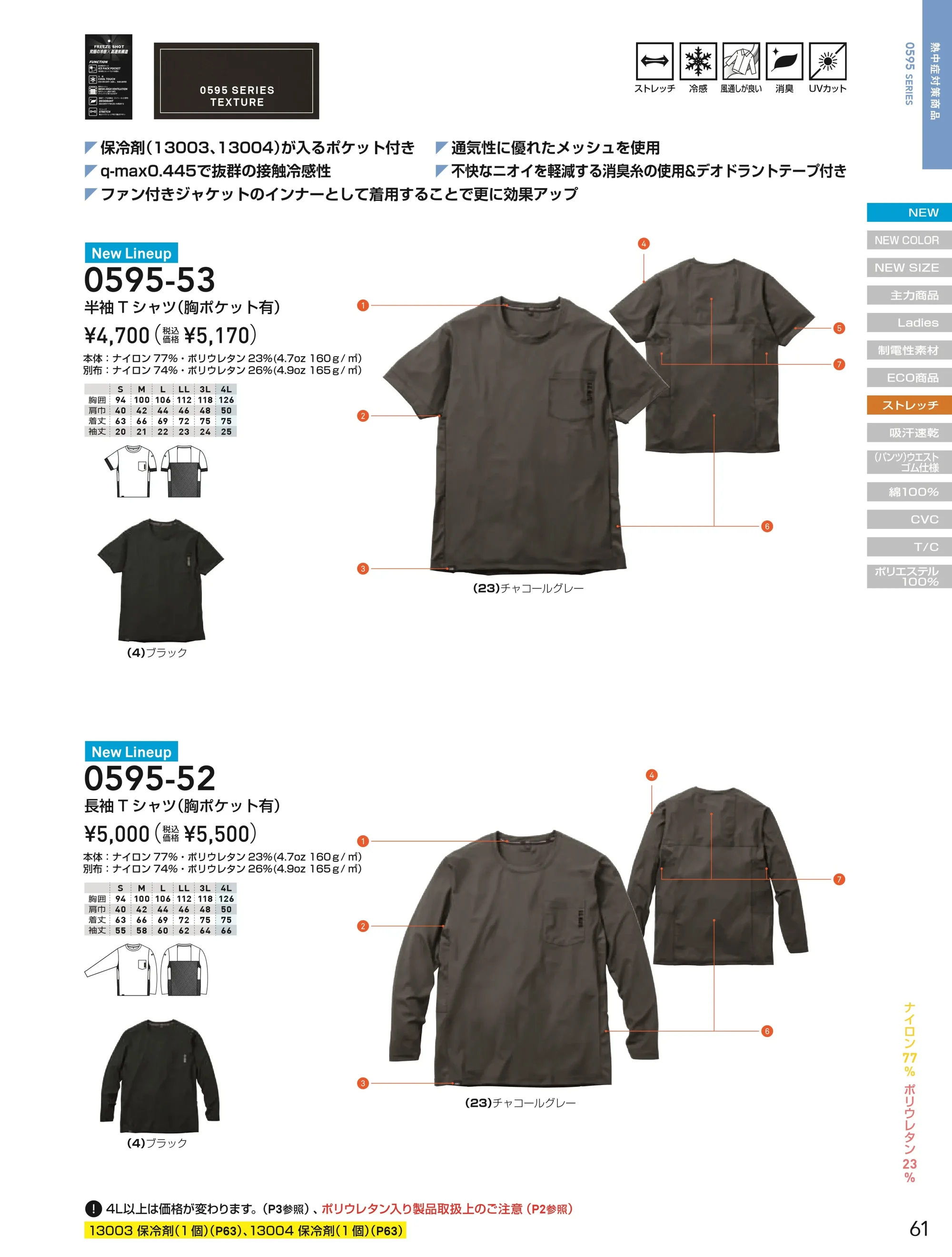 桑和 0595-53 半袖Tシャツ（胸ポケット有） 関連情報 カタログ 61ページ