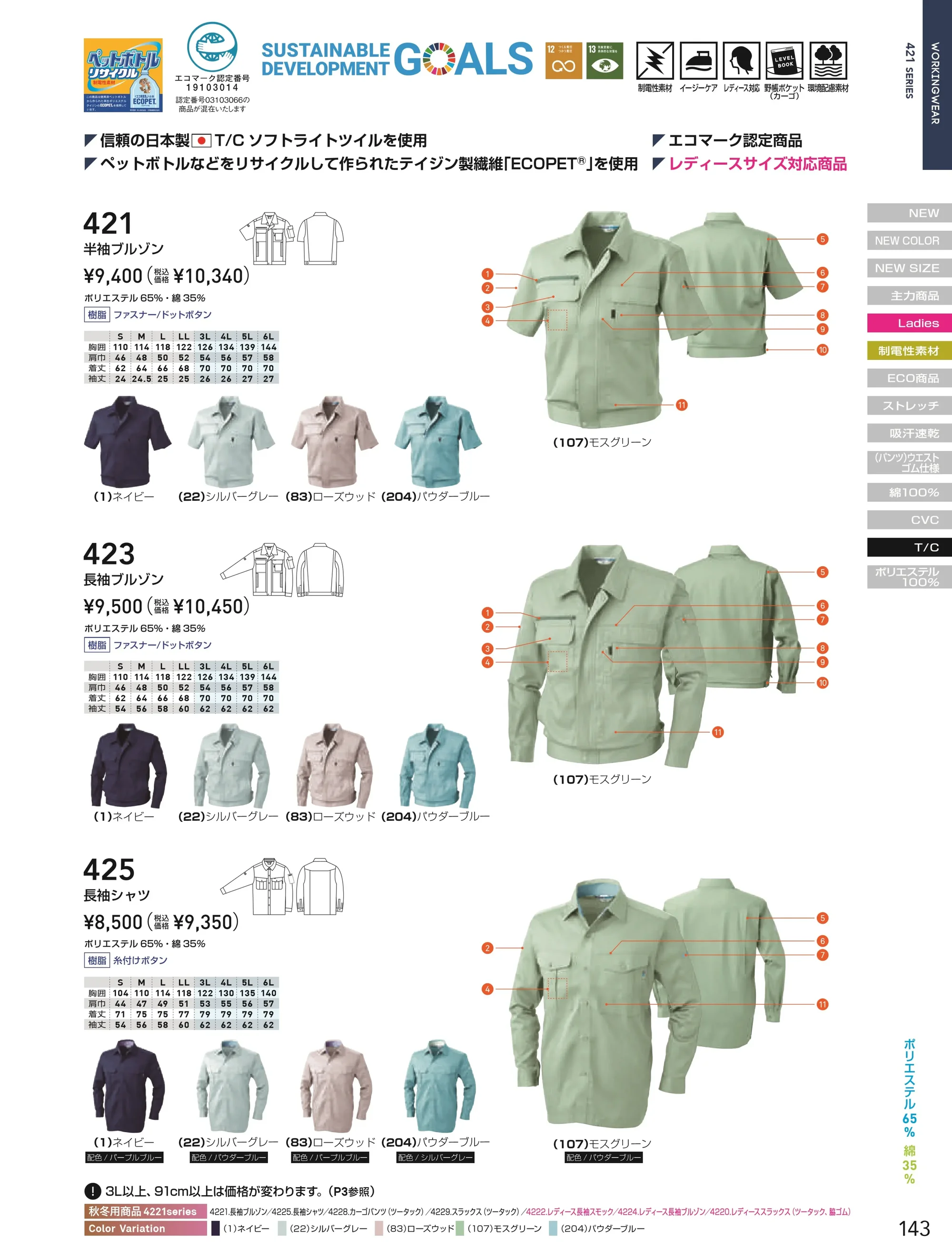 桑和 425 長袖シャツ 関連情報 カタログ 143ページ