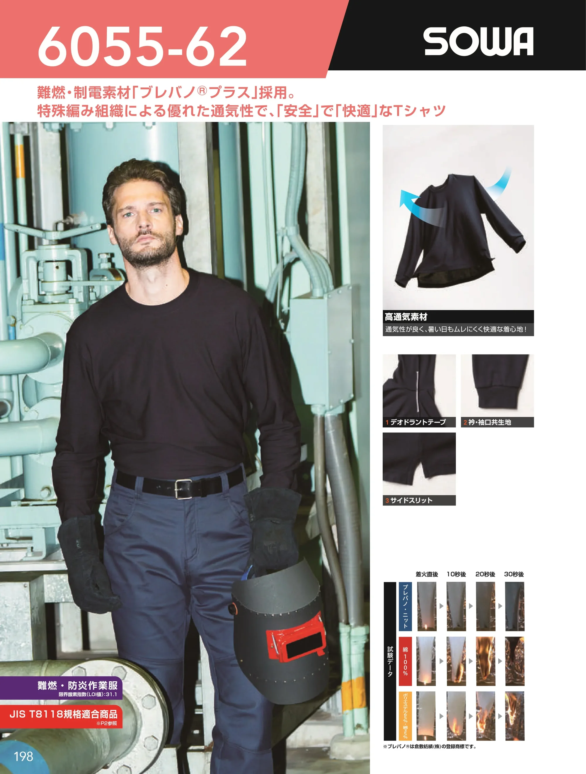 桑和 6055-62 長袖Tシャツ（胸ポケット無） 関連情報 カタログ 198ページ