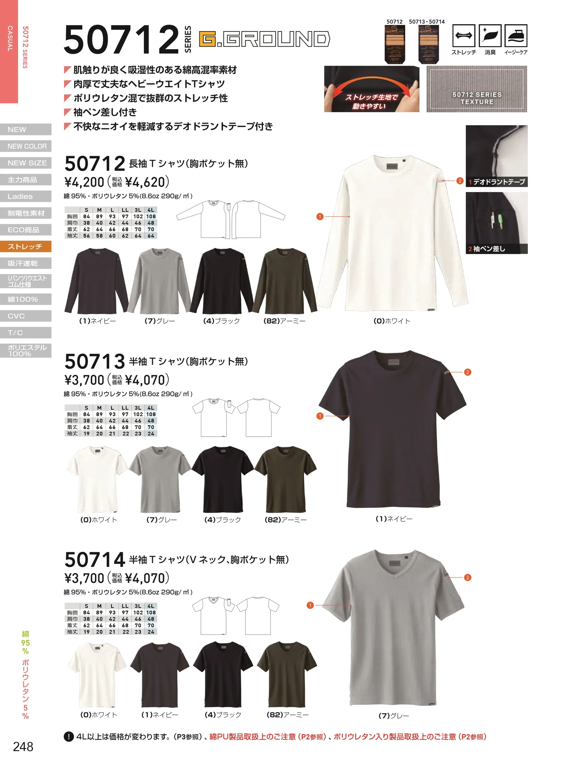 桑和 50714 半袖VネックTシャツ 関連情報 カタログ 248ページ