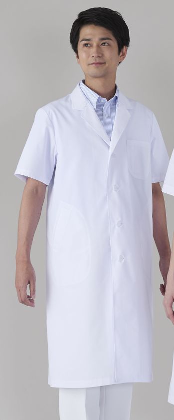 ドクターウェア 半袖コート アプロン 112-30AP メンズ診察衣 シングル型 半袖 医療白衣com