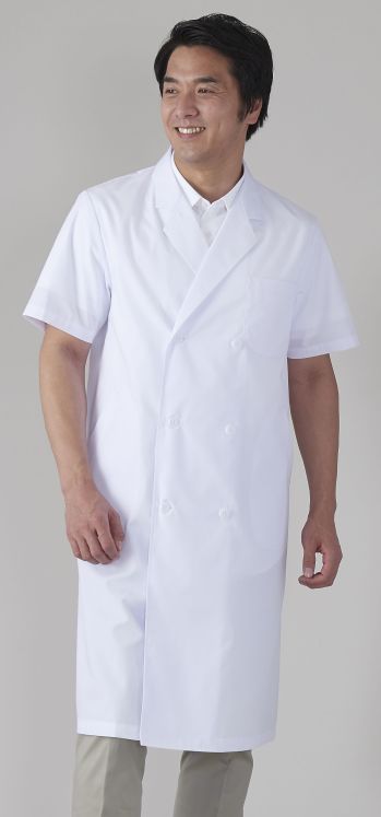 ドクターウェア 半袖コート アプロン 117-30AP メンズ診察衣 ダブル型 半袖 医療白衣com