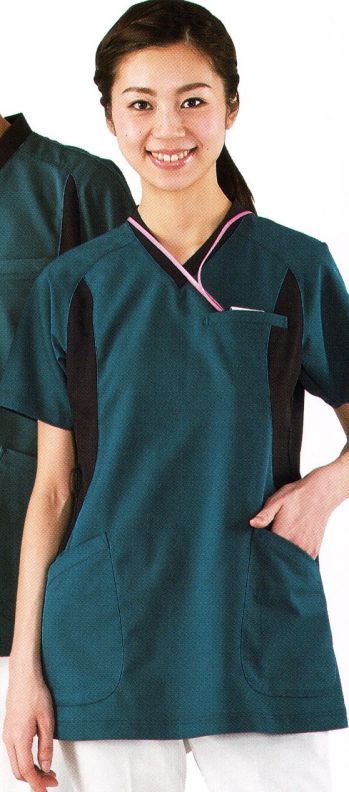 ドクターウェア 半袖ジャケット（ブルゾン・ジャンパー） アプロン 603-65AP レディススクラブ（後開き） 医療白衣com