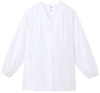アルベチトセ AB-6403 白衣（長袖）（女） 薄手でほどよい光沢感のあるコックシャツの定番生地。適度なハリ感があり、パリッとした清潔な印象を与えます。