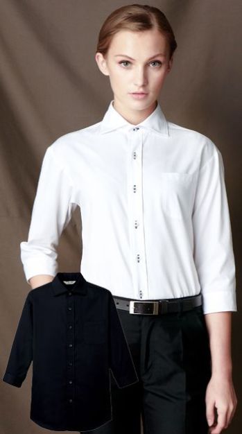 アルベチトセ EP-7822 ワイドカラーシャツ（七分袖）（兼用） 高級感のあるストライプ柄と、着心地の良い肌触りが特長。