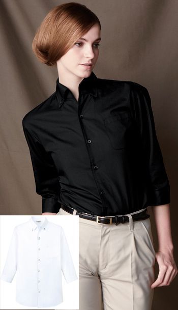 アルベチトセ EP-7823 ボタンダウンシャツ（七分袖）（兼用） 高級感のあるストライプ柄と、着心地の良い肌触りが特長。