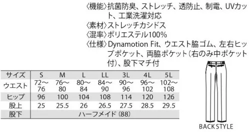 MIZUNO MZ-0153 パンツ（男） unite®のウェアは、体の動きに追随する水の独自のウェア設計をしています。DynamotionFitMIZUNO Dynamotion Fitは、解剖学や3DCGを使ったトップアスリートの動作解析を基に運動時の動きやすさを追求したウェア構造です。動的機能裁断や機能素材選定により、ウェアの引きつれや圧迫感を軽減し、運動中のフィット感を高めることでパフォーマンスを向上させます。●動きやすい股下マチ股下部分にマチを入れることで、足さばき時の引きつれを防止し、快適な動きを実現します。Solshield U ソルシールドU機動力に優れた高機能素材。メディカル現場にぴったりの「Solshield U」●Solshield Uの透け防止とUVカットイメージ芯部の特殊ポリマーを鞘部のポリエステル繊維で包み込む二重構造となっており、各層の屈折率の違いによって、高い透け防止性とUVカット性の他、太陽光に対する遮熱性能などを実現しています。●Solshield Uの機能・特徴衣服内の温度上昇を抑える遮熱効果、高い透け防止性・UVカット性の他に、イージーケアや柔らかい手ざわり、摩擦防融機能といった機能が特徴です。 サイズ／スペック