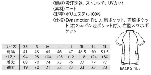 MIZUNO MZ-0170 ニットシャツ（兼用） パイピングがデザインを引き締めるクールなニットシャツ。吸汗速乾でずっと軽やかに。ミズノスピリットを感じさせるスポーティーなニットシャツ。アスリートの行動解析から生まれた、ダイナモーションフィット構造を採用し、より自由に、大胆な動きにもスマートに対応できる、機能性に優れたウェアです。SUITABLE動きやすく、軽やかなストレッチ素材で抜群のフィット感。シャツは背面の着丈が長いデザインで、かがんでもインナーが見えにくい仕様に。●スマホポケット付きPHSはもちろん、大型のスマートフォンも入る容量です。●ペンホルダー仕分けに便利なダブルポケット仕様で、ペンなどを取り出しやすく。DynamotionFitMIZUNO Dynamotion Fitは、解剖学や3DCGを使ったトップアスリートの動作解析を基に運動時の動きやすさを追求したウェア構造です。動的機能裁断や機能素材選定により、ウェアの引きつれや圧迫感を軽減し、運動中のフィット感を高めることでパフォーマンスを向上させます。 サイズ／スペック