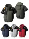 アタックベース 09905 HUMMER 空調風神服チタンフード半袖ブルゾン(ファン・バッテリー別売) UVカット＆チタン遮熱効果で-11.5℃！特徴・炎天下から守る裏チタン加工・両脇ポケット、右胸ポケットで収納力抜群・首裏を風が吹き抜ける立体風気路・保冷剤ポケット付きなので更に涼しく・背もたれに干渉しにくいサイドファン仕様・高所作業も安心なフルハーネス対応・左袖に便利な