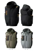 アタックベース 7700 The tough 空調風神服 チタンフードベスト(ファン・バッテリー別売) フルハーネス対応の極涼ベストCIRCULATE V&trade;システム採用。両サイドのホールから風を流し、まるで空気の袖を纏うような涼しさに。特徴・裏チタン加工と遮熱仕様でMAX-12.5℃・背もたれに干渉しないサイドファン仕様・高所作業も安心！フルハーネス対応・両脇ポケット、左右胸ポケットで収納も充実・保冷剤ポケット付きなので更に涼しく・脇通気路CIRCULATE V&trade;で空気の袖を纏ったような涼しさ・着脱可能なデタッチャブルフードは必要なときだけ装着できます・首筋を吹き抜ける立体風気路※チタン加工の特性上、摩擦や洗濯に弱く、チタン脱落の恐れがございます。※この製品に漂白剤(塩素系、酸素系)は絶対に使用しないでください。※ご使用の際にはファン・バッテリーをお買い求めください。 すぐに使えるスターターキットがおすすめです。仕様品番:7700品名:The tough 空調風神服 チタンフードベスト