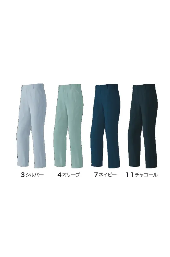 旭蝶繊維 8885 ポケットレスパンツ 8885 ポケットレスパンツ(ノータック)安全性とストレッチ性を兼ね備えたポケットレス仕様のワークパンツです。異物混入を防ぎながら、JIS T8118帯電防止規格に適合した素材を採用。食品加工や製造工場、工場ラインなど様々な現場に最適な機能性を備えています。ポリエステル100％のストレッチメッシュ素材で動きやすさを確保しています。特徴・ポケットレス設計で異物混入を防止・工場や生産ラインでの作業に最適・機械への引っかかりリスクを軽減・JIS T8118帯電防止規格適合で静電気トラブルを防止・傷つけ防止設計でファスナーとボタン等の露出を抑え製品への傷つけを防止・ストレッチメッシュ素材で快適な着用感・様々な作業姿勢に対応する動きやすさ仕様・品番:8885・カラー:シルバー、オリーブ、ネイビー、チャコール・サイズ:ウエスト70～130cm