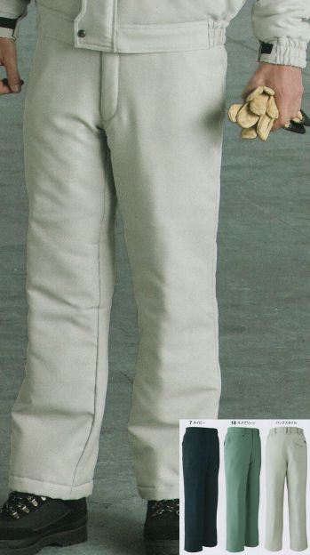 旭蝶繊維 E76200 パンツ（脇シャーリング） 中綿のボリューム(150g/㎡キルト)で確かな保温力を実感。インナーのパンツに手が届く左右スルーポケット付き。
