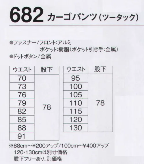 旭蝶繊維 682-B カーゴパンツ（ツータック）（120cm以上） 680 SERIES   上質なウールを思わせる豊かなふくらみと、繊細でなめらかな質感。リッチな風合い。 サイズ／スペック