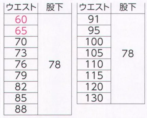 旭蝶繊維 822-A カーゴパンツ（ノータック） スリムシルエット＆ストレッチスタイリッシュなデザインに動きやすさを加えたマネできない心地よさ体全体のあらゆる動きに対応するテクニカルストレッチ。丈夫でスタイリッシュなデザインステッチ。レディス対応の幅広いサイズ展開。テクニカルストレッチ=身体の動きに対応する快適なストレッチ性特殊織り組織プラス特殊仮撚加工ポリエステル糸により、ヨコ方向・約15％の大きなストレッチを生み出します。染色工程内での熱水処理段階において特殊仮撚ポリエステルが捲縮し糸のゆとりができます。このゆとりが快適な横ストレッチを実現。※60cm・65cmはレディースシルエットです。※サイズ120cm～は「822-B」に掲載しております。※「7 ネイビー」「11 チャコール」は、販売を終了致しました。 サイズ／スペック