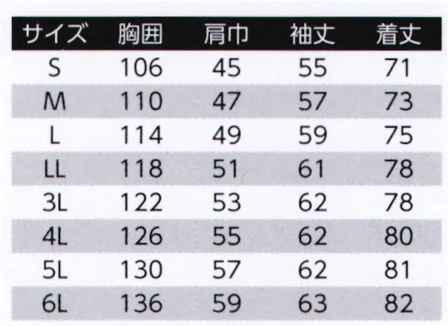 旭蝶繊維 E7104 長袖シャツ E7101/E7103 SERIES   ナノプロテクトの実力体感。汚れにくくてムレない。持続性吸水防汚加工。つっぱり感なしでストレスフリー。 背部分にメッシュを使い通気性をアップ。雨ブタにマジックテープ付で出し入れ楽々。 「スゴ腕革命」人間工学の側面から前身頃・後身頃に、一枚の布でカッティングした第3の「脇身頃」を、脇の裾から袖口まで取り付けました。これにより脇の下のツッパリが軽減され、自由な運動性に優れ、美しいシルエットも保たれます。 サイズ／スペック