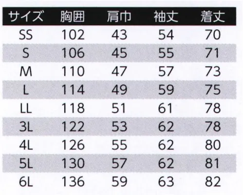 旭蝶繊維 E7304 長袖シャツ E7301/E7303 SERIES   夜間の視認性を高める再帰反射材「再帰反射テープ」を、胸ポケット・袖ペン差し・背部分に使用した安全作業着です。 サイズ／スペック