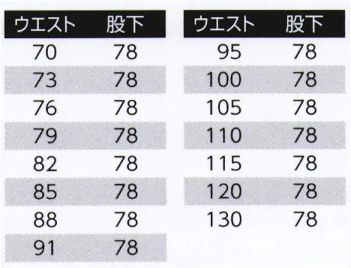 旭蝶繊維 E7306-A カーゴパンツ（ツータック） E7301/E7303 SERIES※2014年9月より、定価・販売価格を改定致しました。 サイズ／スペック