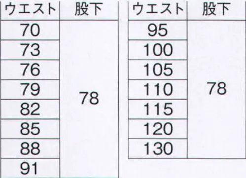 旭蝶繊維 E7506-A カーゴパンツ（ワンタック） 吸汗速乾性に優れた最新ウェアの登場。 高い吸汗・速乾性 再帰反射材で夜間の安全を確保 JIST8118適合帯電防止防止素材 ●スダレ織りサバービア:立体感のあるスダレ織り構造で肌と生地の接触が少ないのでさらっとした着心地。スダレ織り構造により通気性がよく、熱がこもらない。（T/Cウエザーに比べ通気性は約3倍）しわになりにくく、優れた寸法安定性。 ●カーボンオフセット商品（排出権付きユニフォーム）:「カーボンオフセット」とは、省エネ等などでもどうしても削減できないCO2など温室効果ガスの排出を、森林植林や温室効果ガス削減の事業などによって、他の場所で相殺（オフセット）する欧米で活発化している環境貢献への取組です。※2014年9月より、定価・販売価格を改定致しました。 サイズ／スペック