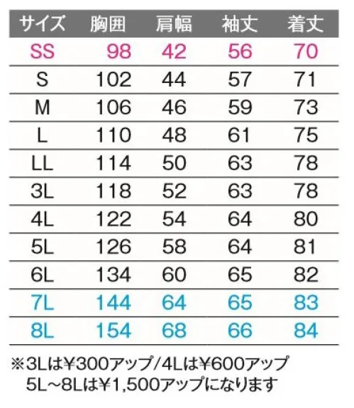 旭蝶繊維 E8704 長袖シャツ 驚くほどべたつかない 新素材の作業着働きやすさとエコを考慮した新素材を使用。また、様々な個所に反射材を使用しており、デザイン性や夜間の視認性も向上させました。【特長】●豊富なサイズ展開サイズもSSサイズから8Lサイズまで計11サイズ展開となっており幅広い状況で活躍できます。●反射材使用ポケットの雨蓋や両袖、背中部分等、あらゆるところに反射材を使用しており、デザイン性のアクセントと夜間の視認性を向上させています。●植物由来ポリエステルPLANTPET®とFLEXING®UD・PLANTPET®とは、植物由来原料から作られる成分で、PET樹脂の構成成分の一部を置き換えた環境配慮のポリエステル素材です。植物由来とする事で化石資源の消費を抑える事が可能です。・FLEXING®UDとは、原糸、糸加工、組織構造の工夫によりストレッチ性とべとつき防止性を兼ね備えたポリエステル素材です。表面に凹凸を作ることで肌に張り付きにくい滑らかな肌触りを実現しました。汗をかきやすい夏場でも快適に着用できます。★色名（）内は配色カラーです。 サイズ／スペック