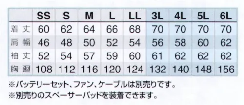 アイトス空調服 AZ-30589 長袖ブルゾン（空調服）（男女兼用） 墜落制止用器具着用時も安全性と快適性を両立する新システム搭載※ご使用になられる際は、別売りのファンとバッテリーなどデバイスが必要です。※別売りのスペーサーパッドが装着できます。■SPACER PAD（スペーサーパッド）対応●空調服™ウエアの腰部左右に取り付けされた2基の小型ファンに寄り衣服内に外気を取り込み、汗を蒸発させることによる気化熱で身体を冷やし、快適に過ごせる冷却機能を搭載したワーキングウエアです。人体は体温が上がると脳が検知し、必要な量の汗を出します。汗が蒸発する際の気化熱で体温を下げる「生理クーラー」と呼ばれるメカニズムは「汗を蒸発させるための仕組み」が備わることで十分な効果を発揮することができるのです。空調服はファンから衣服の中に毎秒約20リットルの外気を取り込みます。その空気が衣服と身体の間流れその過程で汗を蒸発させるため、身体は気化熱により冷やされ、暖かく湿った空気は襟元と袖口から排出されます。これが空調服の快適さの原理です。 サイズ／スペック