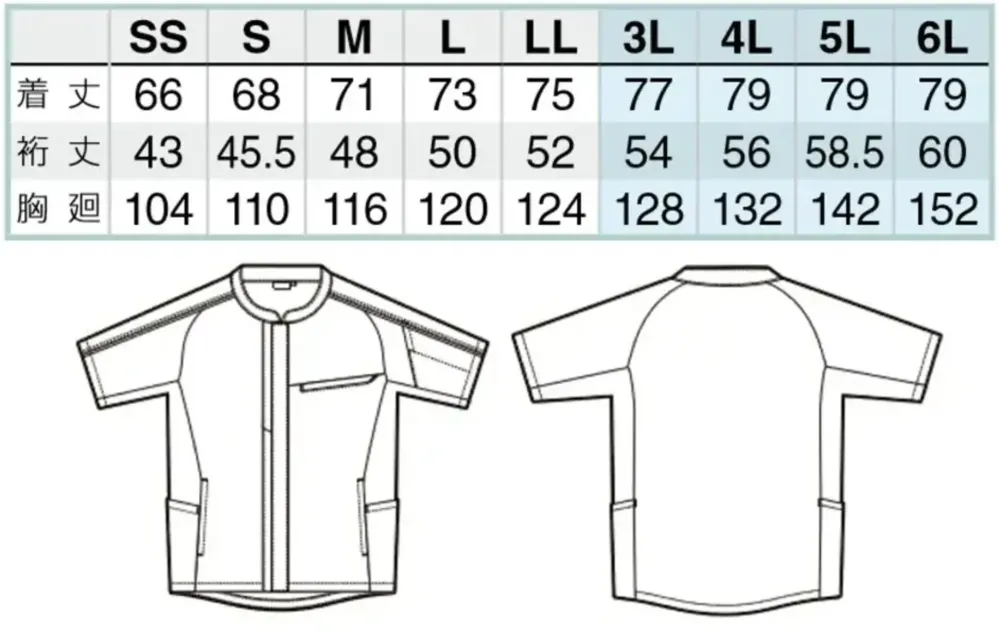アイトス AZ-1942 半袖ジャケット（男女兼用） サイズ・スペック