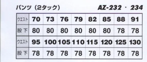 アイトス AZ-232-1 ワークパンツ（2タック） 売れ筋NO．1！お手頃価格の定番商品、清涼素材使用で着心地爽やか。軽量で通気性抜群 汗を素早く吸収すぐ乾く シワになりにくい 多機能デザイン コストパフォーマンス抜群 暑い季節にもお手入れラクラク。軽くて通気性抜群、東レの開発した清涼素材「オーウィッシュ」使用。値段に自信あり。【東レのオーウィッシュを使用】ライトツイルの約7倍の通気性(当社比)軽く通気性に優れ(ライトツイルの約7倍)、不快な汗を素早く吸収し、すぐに乾きます。また、シワにもなりにくいので、お手入れもカンタン。まさに暑い季節に最適な素材です。 サイズ／スペック