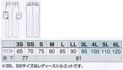 アイトス AZ-30451 カーゴパンツ（1タック） AZITO COOL DRY Series「ドライ愛す」仕様で涼感UP！(背ヨーク&背中、脇下部分）鮮明なCOLOR LINE UPで、スタイリッシュ感を演出。●腰ベンチレーション。腰部にベンチレーションを設け、快適性UP。●カーゴポケット。開閉しやすいマジックテープ仕様。●ツインループ。キーやキーチェーンが取り付けられる仕様。●ペン差し付きポケット。作業中に使用するペンやマジックなどを取りやすく収納。●ファスナー付きポケット。安心収納のファスナー付きポケット。※「3S」、「SS」サイズはレディースシルエットです。 サイズ／スペック