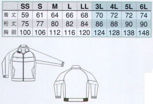 アイトス AZ-3630 長袖ブルゾン 異物の持ち込みや情報流出に配慮したノーポケットワークウェア。通気性の高い強燃トロ採用だから夏場の作業効率アップ。付属等の突起物が表に出ていないので製品への傷付けを防ぎます。●スタンドカラー。スタンドカラー時、タブを閉めることで、スライダーを隠すことができます。●袖口。袖口はゴム+テープスナップ。 サイズ／スペック