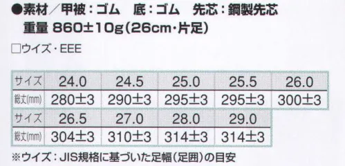 アイトス AZ-58600 安全ゴム長靴（K-2） 丈夫で耐久性に優れた2重貼設計。 サイズ／スペック