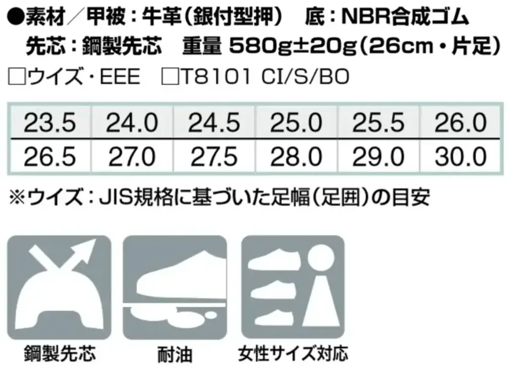 アイトス AZ-59101 安全靴（男女兼用）（602） サイズ・スペック