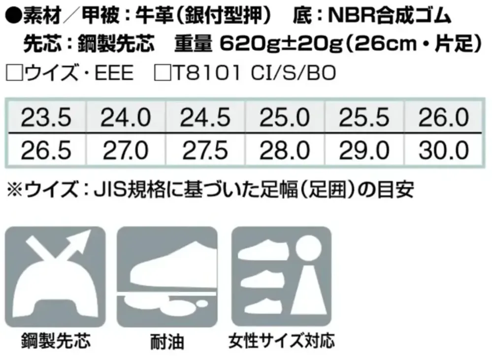 アイトス AZ-59103 安全靴（男女兼用）（806） サイズ・スペック