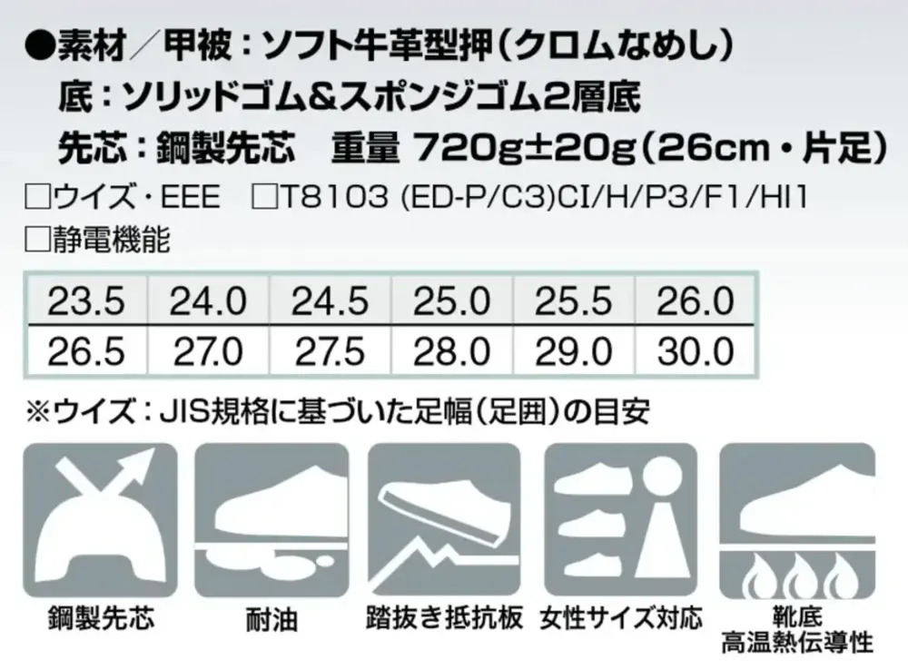 アイトス AZ-59204 安全靴（男女兼用）（FR-119） サイズ・スペック