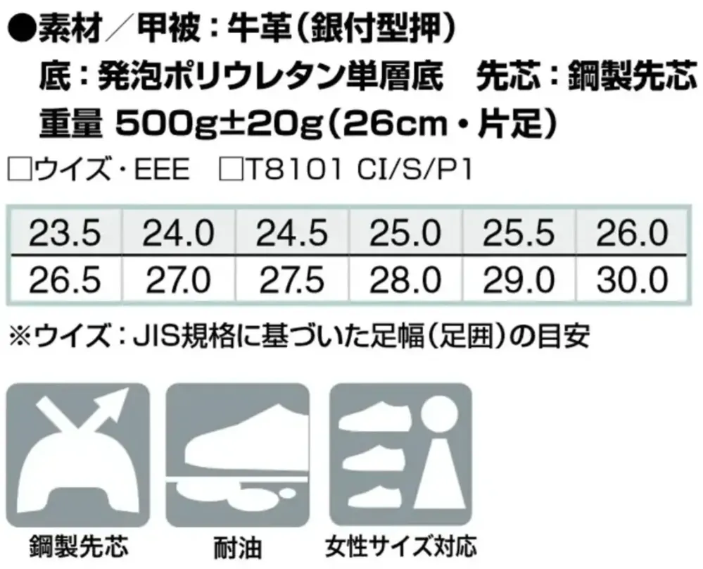アイトス AZ-59303 安全靴（男女兼用）（A4） サイズ・スペック