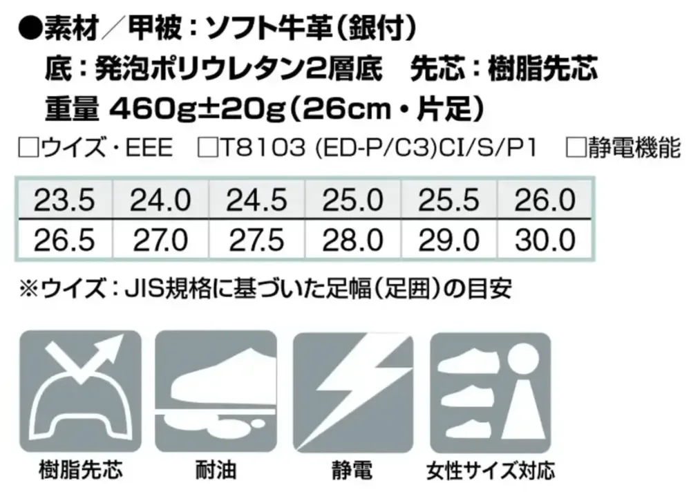 アイトス AZ-59612 安全靴（男女兼用）（EMS-100） サイズ・スペック