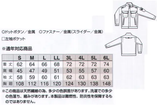 アイトス AZ-60801 長袖ジャンパー ゲンバ男子®「ゲンバ男子」の意見を取り入れた先進のプロ用ワークウエアワンウォッシュ加工を施した綿100％作業服アジト「ゲンバ男子モデル」は、単なるコットン100％の作業服ではありません。プロの現場からの情報のフィードバックを基に、襟元・袖口・ポケット口・さらに細部に至る配慮とともに、難燃反射テープを前面に2箇所、背面に1箇所配置しました。薄暗い現場でもお互いの安全を確認できます。※本製品は、綿100％素材でできていますが、難燃加工は施されておりません。難燃性や防炎性を保証するものではありませんのでご注意ください。安全に妥協はありません●難燃性反射テープ使用現場での安全性を高めるために、視認性を高める複合型難燃反射材を効果的に配置しました。薄暗い現場でも作業者が前向きか後ろ向きかどうかが判別できます。●ファスナーと衿元チンガードゴミやスパークの侵入を防ぐ前立仕様。●袖口ガードゴミやスパークが袖口からの侵入を防ぐマチ付。●大型ターンポケットポケットのカブリ部分を多くとり、ゴミやスパークの侵入を防ぎます。●大型フラップゴミやスパークの侵入を防ぐ大型フラップ。綿100％の染色の壁綿100％素材での濃い色の耐光性を実現するのが難しい（濃い色は出やすい）『こだわり』の2度染めコットン100％素材の開発1度目スレン染料+2度目反応染料厳しい環境でも変化しにくい染色技術の開発 サイズ／スペック