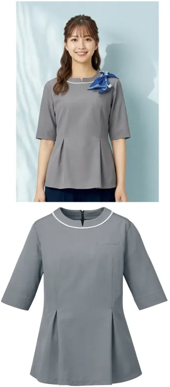 カジュアル 半袖シャツ アルファピア AR7619-3 ノーカラーポロシャツ(五分袖) サービスユニフォームCOM