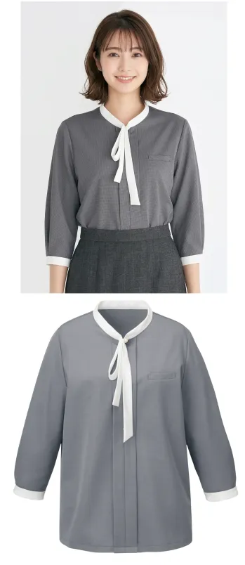 カジュアル 七分袖シャツ アルファピア AR7620-3 リボンカラーポロシャツ(七分袖) サービスユニフォームCOM