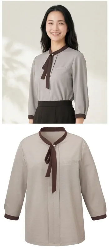 カジュアル 七分袖シャツ アルファピア AR7620-4 リボンカラーポロシャツ(七分袖) サービスユニフォームCOM