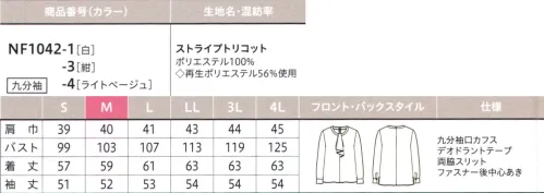 アルファピア NF1042-4 プルオーバーブラウス 動きやすく、シワになりにくいニットブラウス上品なフリルがコーディネートに華をそえる！【高機能ブラウス】・洗濯後の乾きが早く、ノーアイロンでOK・抜群のストレッチ性で動きがラクラク・高通気性でムレ感やべたつきナシ【フレックスリーブ®】・腕がラクラク上がる！・ブラウスの裾が上がってこない！【デオドラントテープ】気になるニオイ解消！※4Lは受注生産になります。※受注生産品につきましては、ご注文後のキャンセル、返品及び他の商品との交換、色・サイズ交換が出来ませんのでご注意ください。※受注生産品のお支払い方法は、前払いにて承り、ご入金確認後の手配となります。 サイズ／スペック