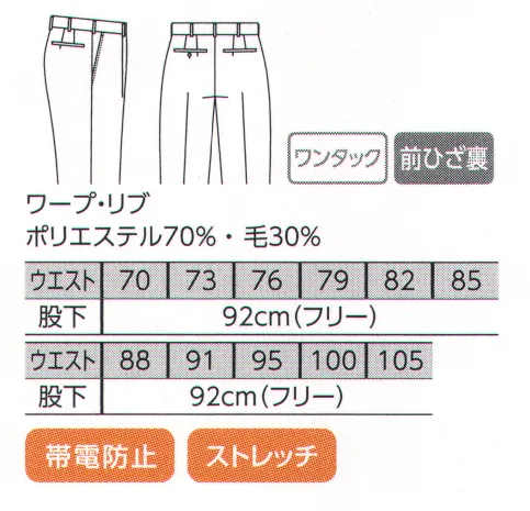 The FELLOWS TE5714-1 スラックス SYMBOLIC WEARお客様に相対する、その一瞬で心を捉える誠実なホスピタリティと、豊かな想像力をもかきたてる、高い演出力を持ち合わせた洗練の「シンボリック・ウェア」コレクション。凛として、ファンタスティックな空間を創造します。信頼に応えるエキスパートな印象。ネイビーブルーとゴールドでつくる華麗なほど凛々しいコンポジション。そのミリタリーでゴシックな世界観はジェントルマインドを伝え、プレシャスな時空を演出します。「ワープ・リブ」ポリエステル70％・毛30％ 緻密なピケ組織が美しいナチュラルストレッチ素材。 サイズ／スペック