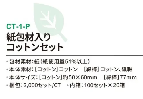 三和 CT-1-P 紙包材入りコットンセット 2000セット（100セット×20箱） 包材に環境負荷を低減する紙素材を利用！※梱包  2000セット（内箱100セット×20箱）※この商品はご注文後のキャンセル、返品及び交換は出来ませんのでご注意下さい。※なお、この商品のお支払方法は、前払いにて承り、ご入金確認後の手配となります。 サイズ／スペック